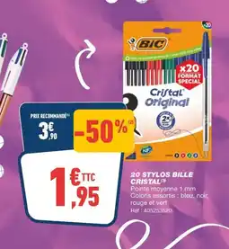 Bureau Vallée 20 stylos bille cristal offre