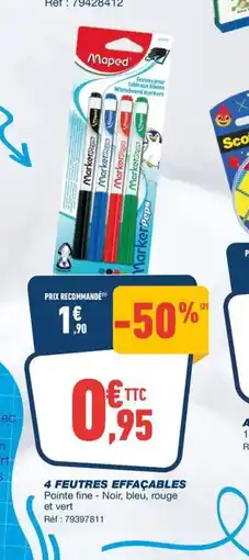 Bureau Vallée 4 feutres effacables offre