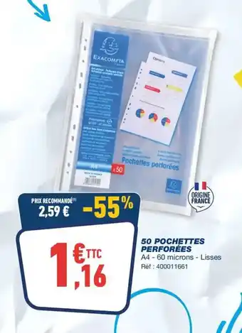 Bureau Vallée 50 pochettes perforées offre