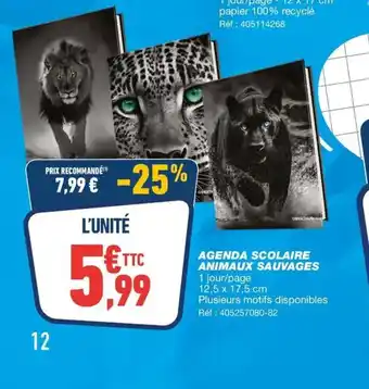Agenda scolaire animaux sauvages