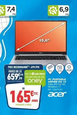 Bureau Vallée ACER Pc portable aspire go 15 offre