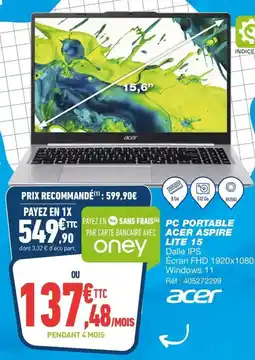 Bureau Vallée ACER Pc portable aspire lite 15 offre