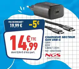 Bureau Vallée NGS Chargeur secteur gan usb-c offre