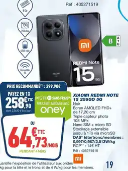 Bureau Vallée Xiaomi redmi note 15 256 go 5g offre