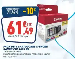 Bureau Vallée Pack de 4 cartouches d'encre canon pgi-1500 xl offre