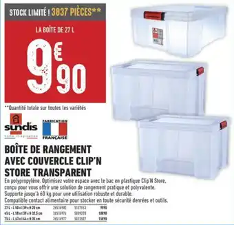 Sundis BOÎTE DE RANGEMENT AVEC COUVERCLE CLIP'N STORE TRANSPARENT
