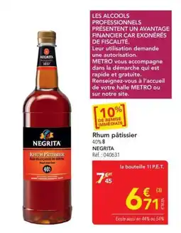 METRO NEGrita Rhum pâtissier offre