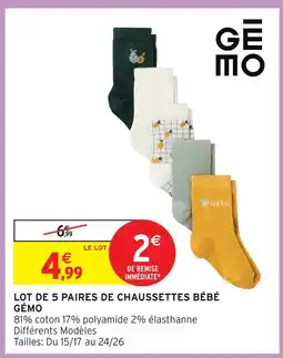 Intermarché Hyper Gémo lot de 5 paires de chaussettes bébé offre