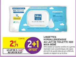 Intermarché Hyper Mixa bébé lingettes hypoallergénique au lait de toilette x80 offre