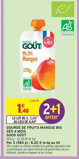 Intermarché Hyper Good goût gourde de fruits mangue bio dès 4 mois offre