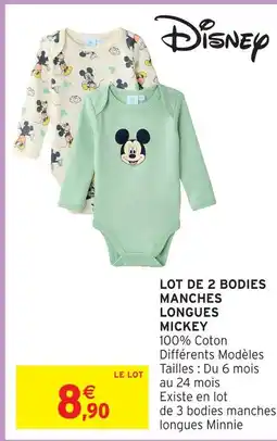 Intermarché Hyper Disney lot de 2 bodies manches longues mickey offre