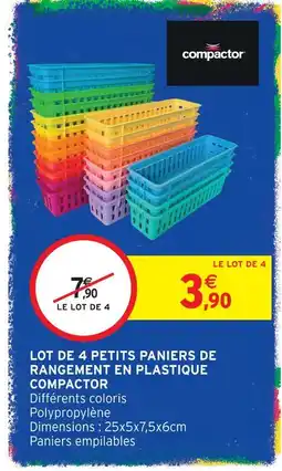 Intermarché Hyper Compactor lot de 4 petits paniers de rangement en plastique offre