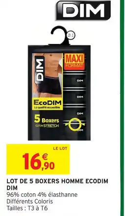 Intermarché Hyper Dim lot de 5 boxers homme ecodim t3 offre