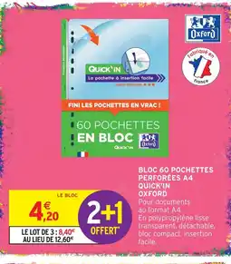 Intermarché Hyper Oxford bloc 60 pochettes perforées a4 quick'in offre