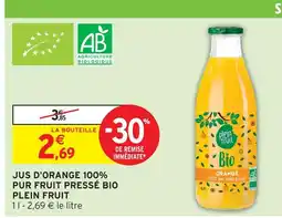 Intermarché Plein fruit jus d'orange 100% pur fruit pressé bio offre