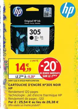 Intermarché Hp cartouche d'encre n°305 noir offre