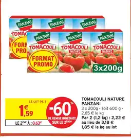 Intermarché Panzani tomacouli nature offre