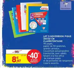 Intermarché Clairefontaine lot 5 koverbook pique 24x32 cm offre