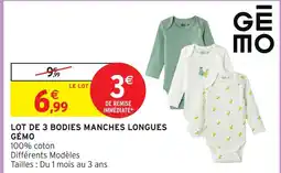 Intermarché Gémo lot de 3 bodies manches longues offre