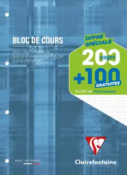 Bureau Vallée Clairefontaine - bloc de cours - a4 - 300 pages - (5x5 mm) - perforé offre
