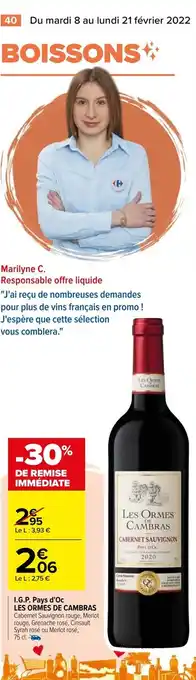 Carrefour I.G.P. pays d'oc LES ORMES DE CAMBRAS offre