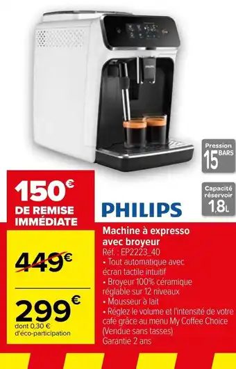 Carrefour Machine à expresso avec broyeur offre
