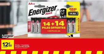 Carrefour 14 Piles + 14 gratuites energizer max AA/LR6 offre