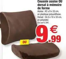 Bazarland Coussin assise ou dorsal à mémoire de forme offre