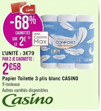 Casino Supermarchés Papier Toilette 3 plis blanc Casino offre