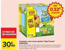 Carrefour POM'POTE Compotes, sans sucres ajoutés Giga Format offre