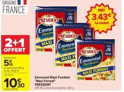 Carrefour PRÉSIDENT Emmental Râpé Fondant Maxi Format offre