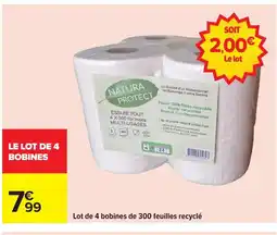 Carrefour Lot de 4 bobines de 300 feuilles recyclé offre