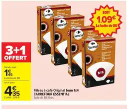 Carrefour CARREFOUR ESSENTIAL Filtres à café Original brun 1x4 offre