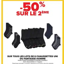 Carrefour Sur tous les lots de 6 chaussettes uni ou fantaisie homme offre