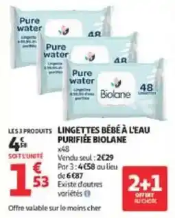 Auchan Biolane Lingettes bébé à l'eau purifiée offre