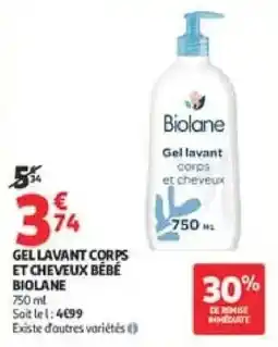Auchan Biolane Gel lavant corps et cheveux bébé offre