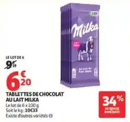Auchan Milka TABLETTES DE CHOCOLAT AU LAIT offre