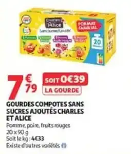 Auchan Charles et Alice Gourdes compotes sans sucres ajoutés offre