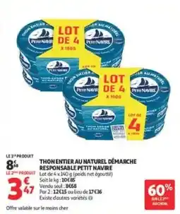 Auchan Petit Navire Thon entier au naturel offre