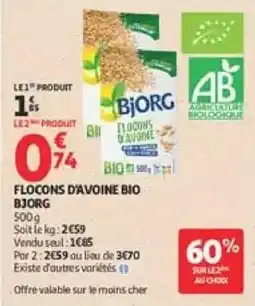 Auchan BJORG Flocons d'avoine bio offre