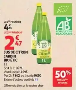 Auchan JARDIN BIO ÉTIC JUS DE CITRON offre