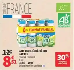 Auchan LACTEL LAIT DEMI-ÉCRÉMÉ BIO offre