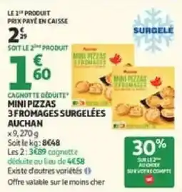 Auchan AUCHAN MINI PIZZAS 3 FROMAGES SURGELÉES offre