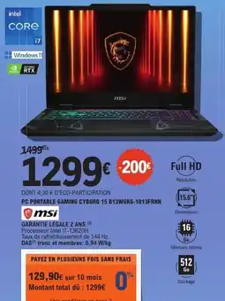 E.Leclerc msi PC PORTABLE GAMING CYBORG 15 offre