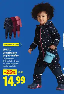 Lidl Lupilu combinaison de pluie enfant offre