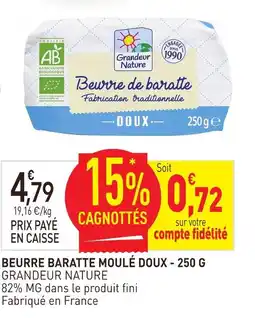 naturéO Grandeur nature beurre baratte moulé doux - 250 g offre