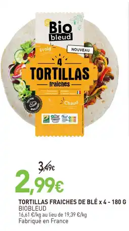 naturéO Biobleud tortillas fraiches de blé x 4 - 180 g offre