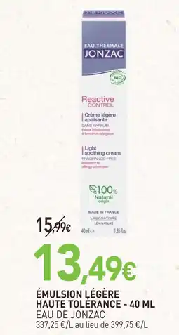 naturéO Eau de jonzac émulsion légère haute tolérance offre