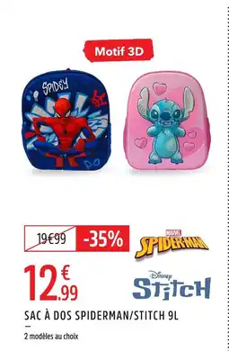 Intersport Spiderman/stitch sac à dos 9l offre