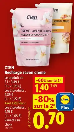 Lidl Cien recharge savon crème offre